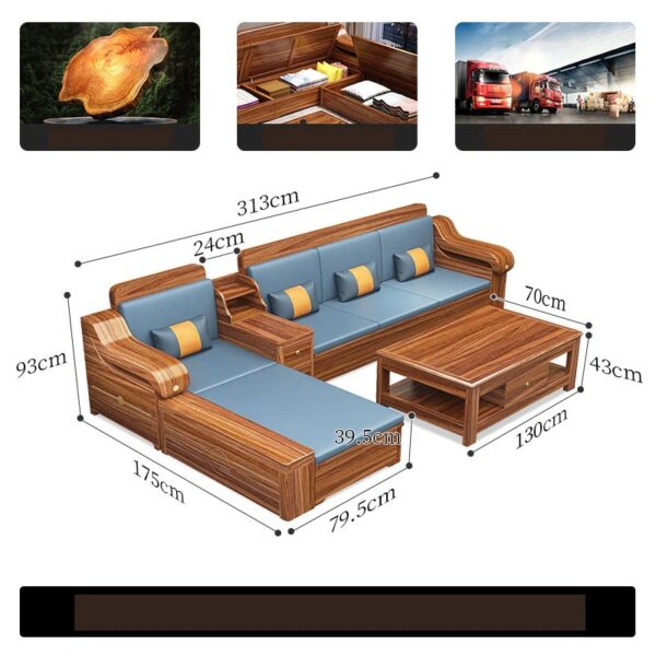 WOODZ Fashion Black gold wood -full solid wood sofa -living room combination small family high box storage furniture - Image 2