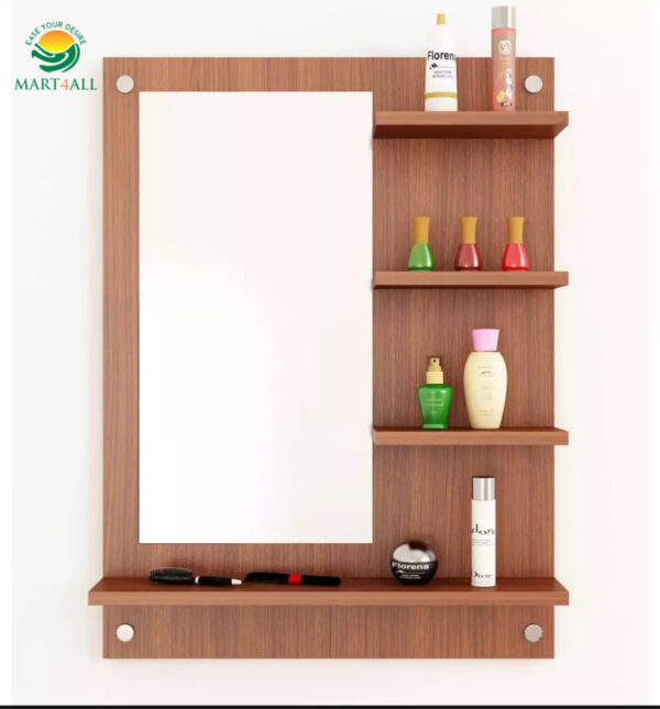 WOODZ Wall mount Dressing Mirror Wall Mirror Wooden with Shelf walnut color - Image 1