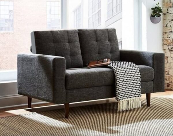 2 Seater Regular Wooden Sofa with Jute Fabric tufting - Image 1