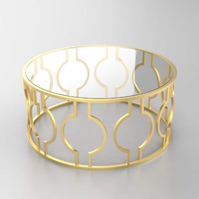 Round Glass Coffee Table for Living room Furniture Aesthetic Room Decor Glass & Brass look sofa table