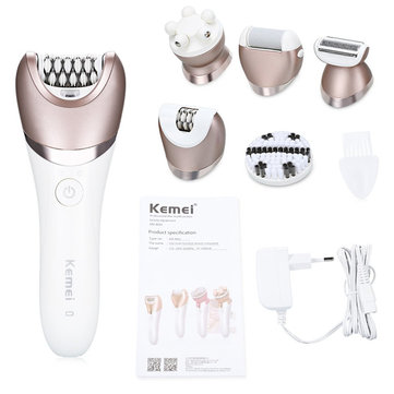 Kemei KM-8001 (5IN1) Lady Electric Epilator Shaver Hair Remover Instrument Massager Tool Kit - EU Plug