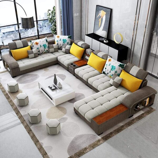 9 seater fabric sofa with extra soft cushions and 4 separate mini seats. - Image 1