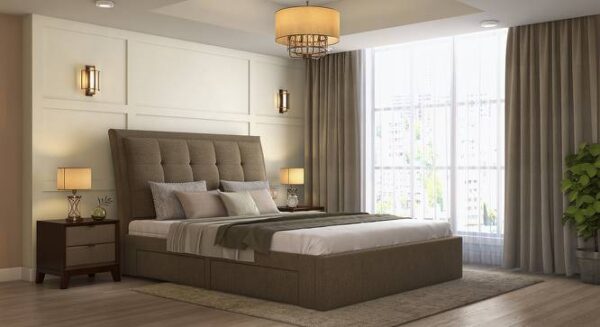 WOODZ MDF King Size Bed Set- Upholstered - Premium Fabric - Image 1