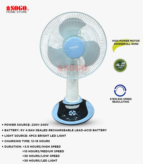 Sogo Rechargeable Fan Table Desk Fan (JPN-630) - Image 2