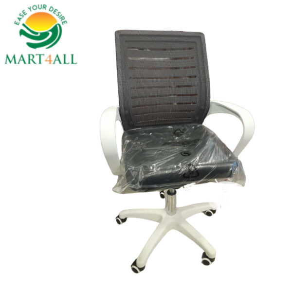 Computer Chair – White & Black – Office Chair – Study Table – Black & White Hydrolic & Nylon – Imported - Image 1