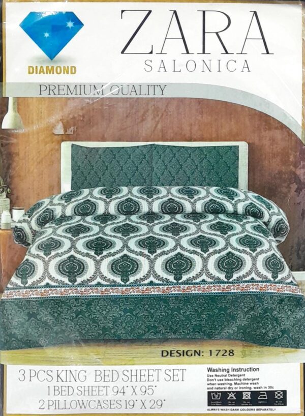 ZARA SALONICA Printed Bed Sheet – Cotton – Double – King Size – 94″×95″ - Image 1